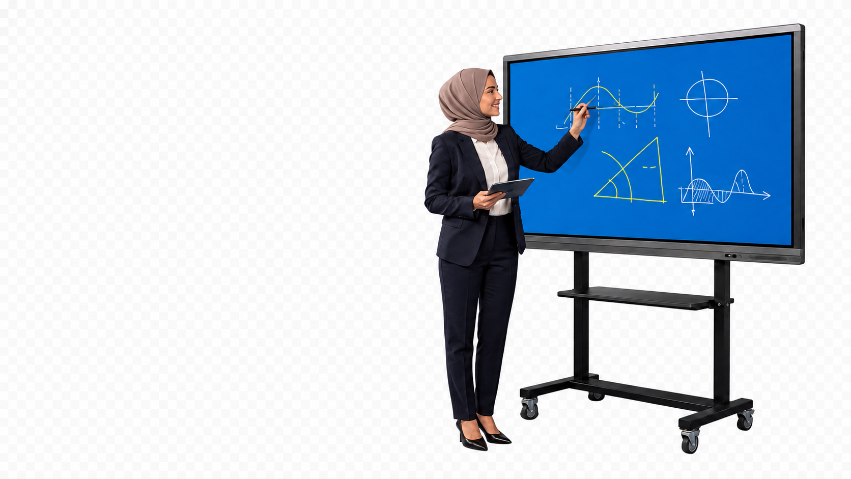 Trabzon’da bir derslikte akıllı tahtada matematik dersi yürüten öğretmen
