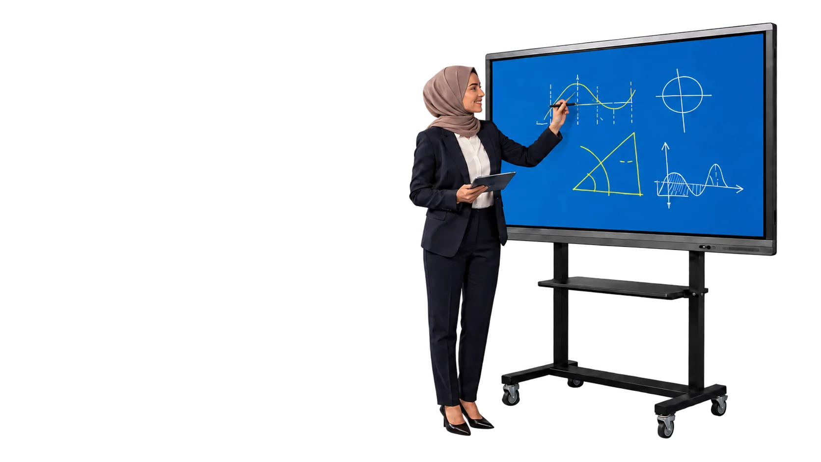 Antalya’da bir derslikte öğretmenin akıllı tahtada matematik dersi işlediği an